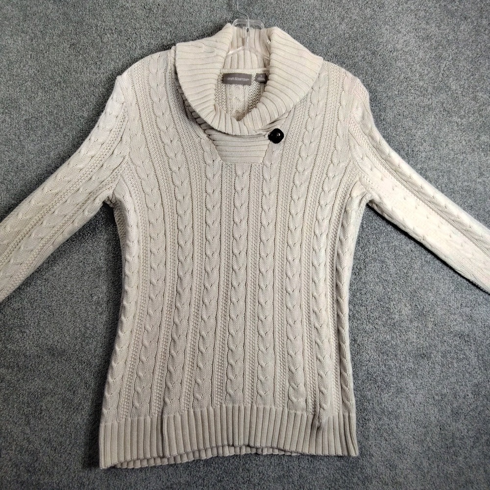 Croft & Barrow Womens Sweater Shawl Cable Knit Long Sleeve S Ivory Pullover
